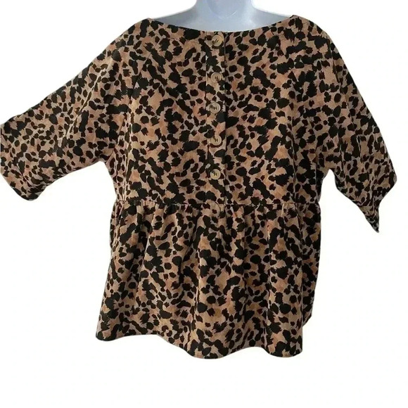 THML Leopard mobwife  print babydoll flutter sleeves top size XL - Picture 3 of 11
